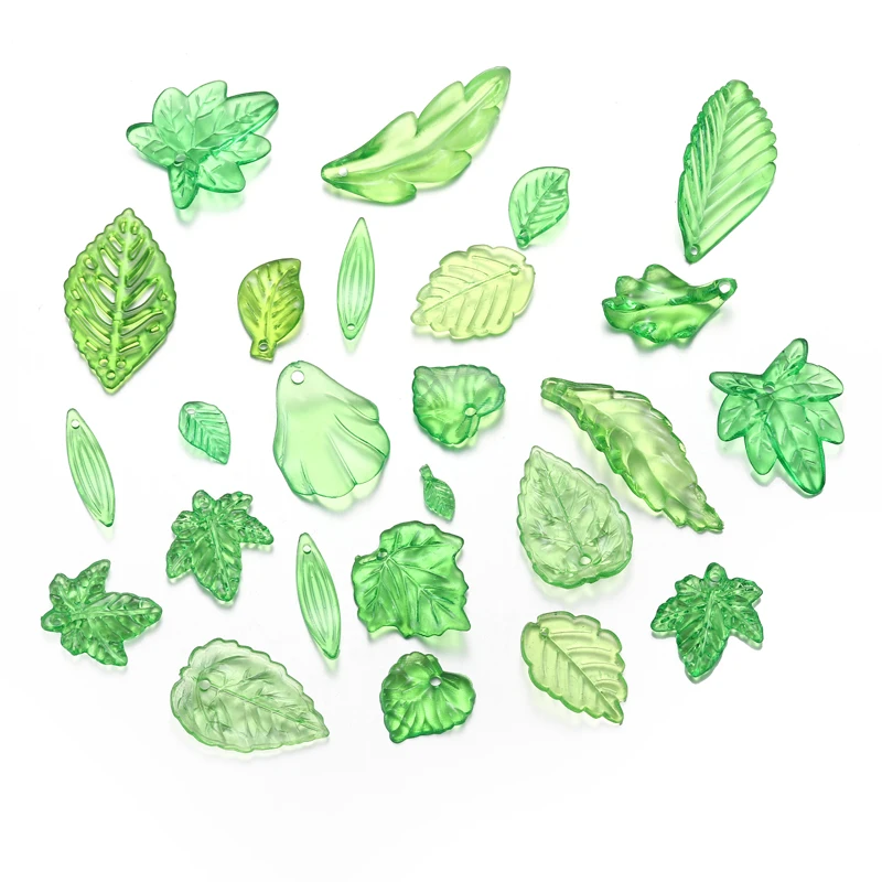 100pcs/bag Green Acrylic Leaf Charms Leaves Beads Pendants For Diy Necklace Bracelet Earrings Jewelry Making Handmade W297