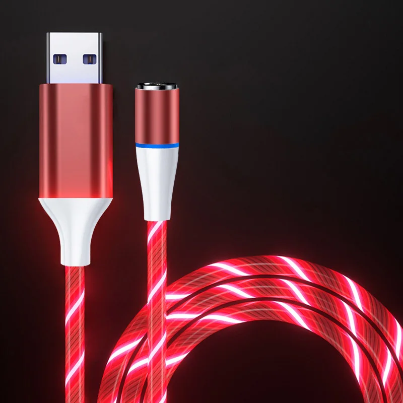 Wholesale Flowing Magnetic Charger Cable Phone Accessories Cable 3 in 1 USB C Micro USB Led Luminous Charging Cable