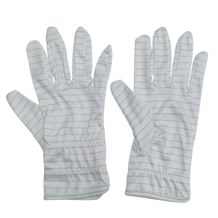 Elastic Wrist Electronics Industrial Safety Lint Free White Antistatic Stripe Cotton ESD Work Gloves