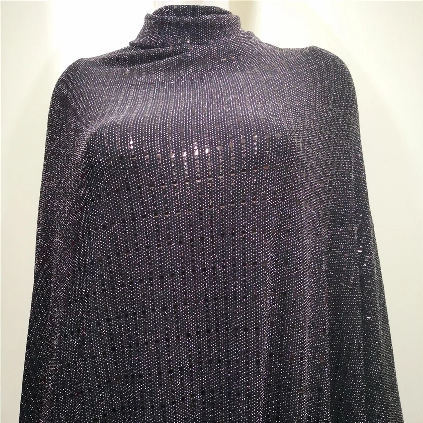 
Sequin metallic yarn glitter stretch fabric pleated lurex metallic spandex knitted fabric for women dress 