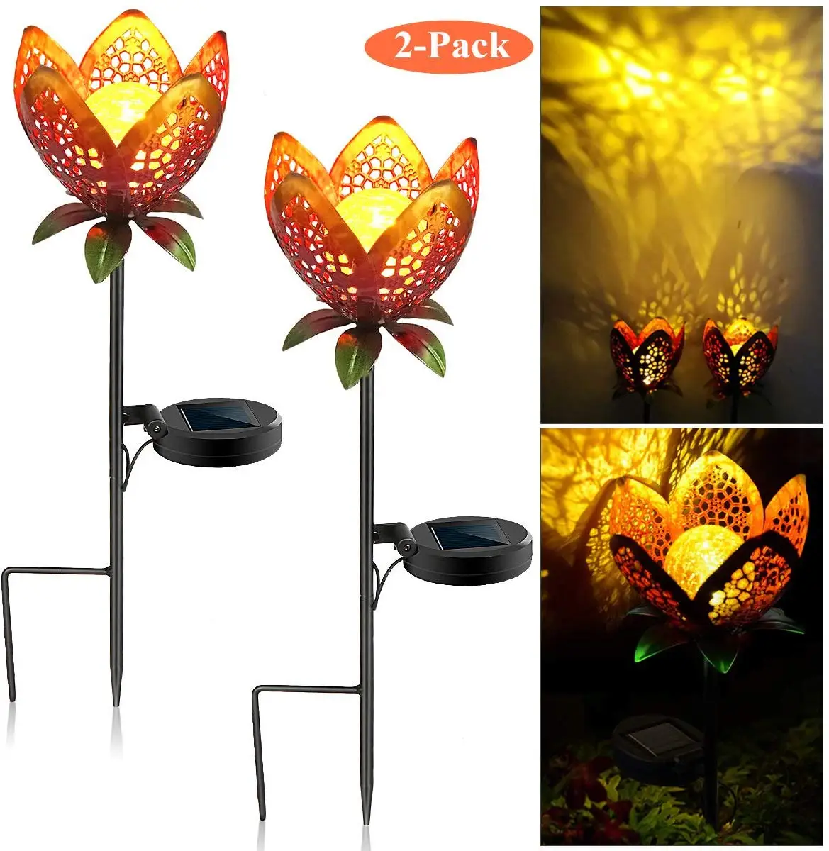 
Beautiful Metal Hollow Rose Flower Pattern Solar Power Glass Globe Lawn Lights for Landscape Garden Decoration Holiday Lighting 