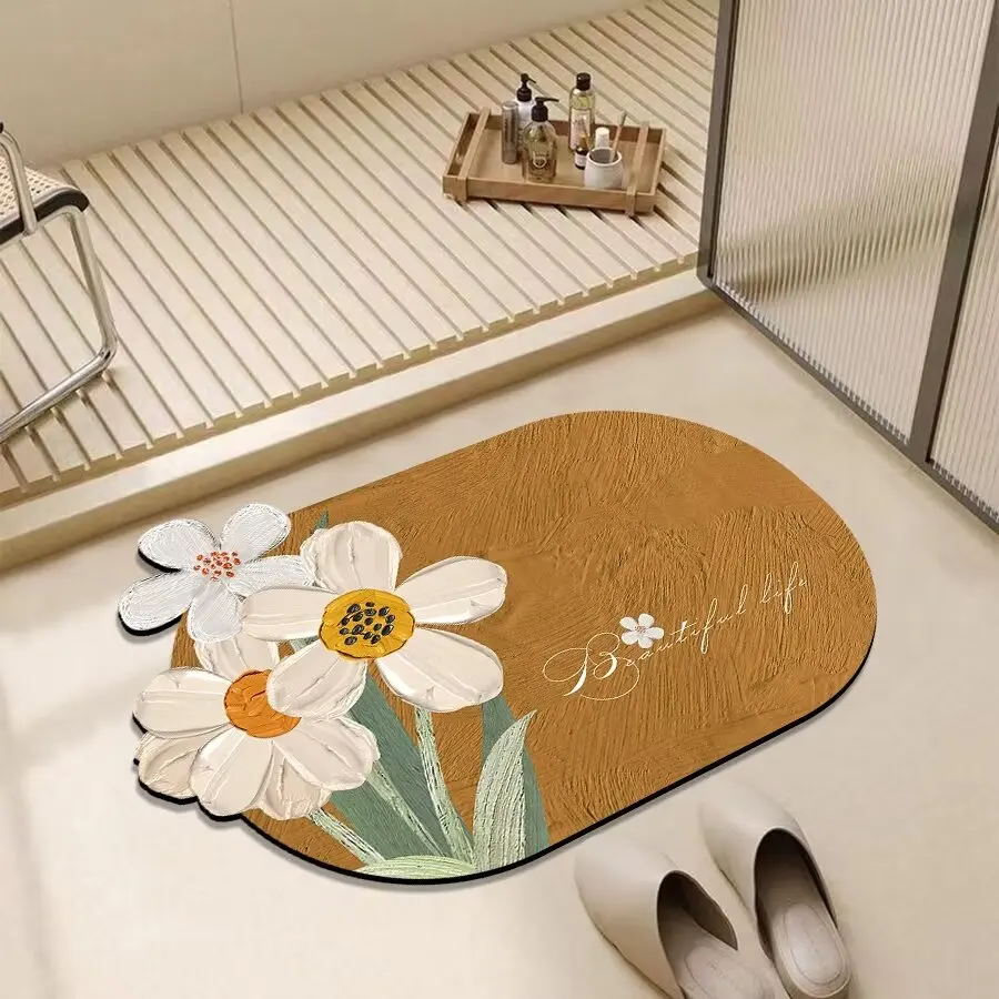 Customizable design cute cartoon bathroom products that can absorb water prevent slip and mold shower set diatomite bath mats