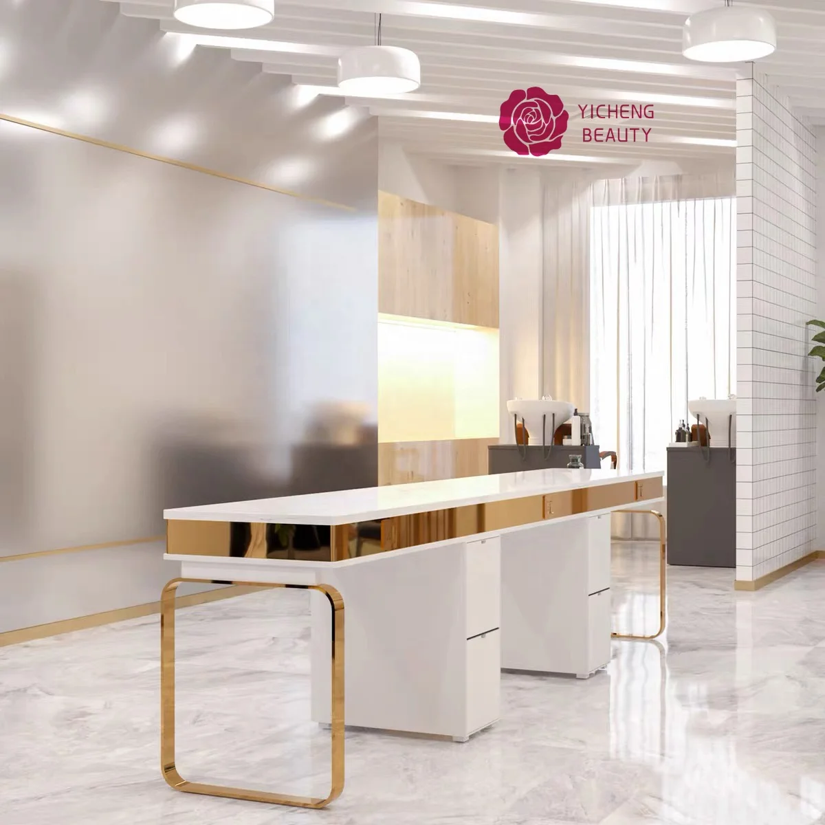 Yicheng beauty High performance Large Manicure Nail Table Station Desk Salon Spa Beauty Equipment Marble surface working table