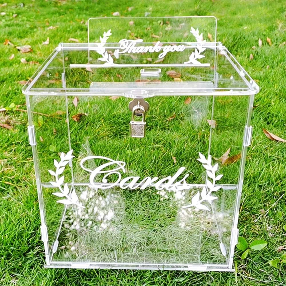 OurWarm 25.5*23*26cm Wedding Anniversary Baby Shower Decoration Acrylic Clear Wedding Card Box with Lock
