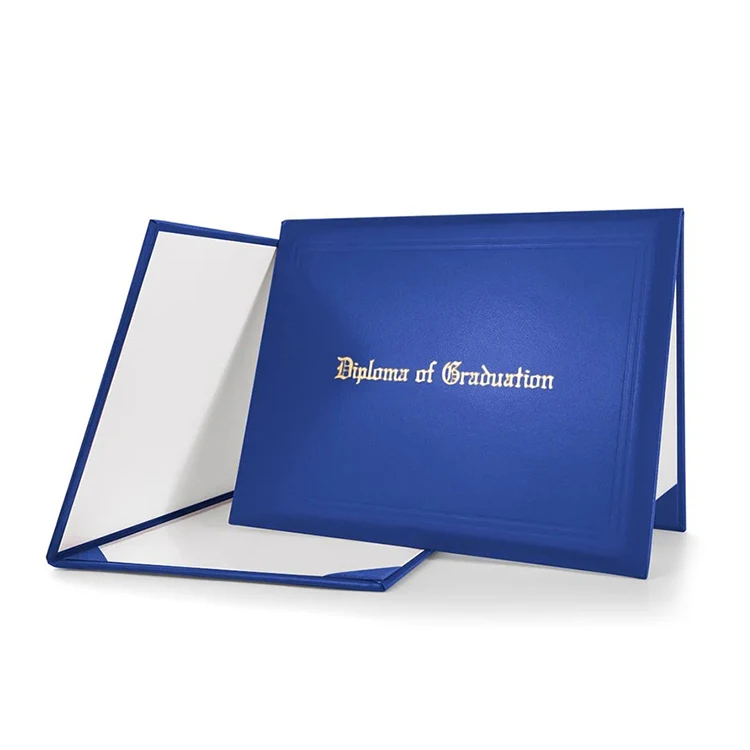 Mondon Leather Blue Graduation Diploma Cover Elegant Certificate Holder with Gold Stamping Logo