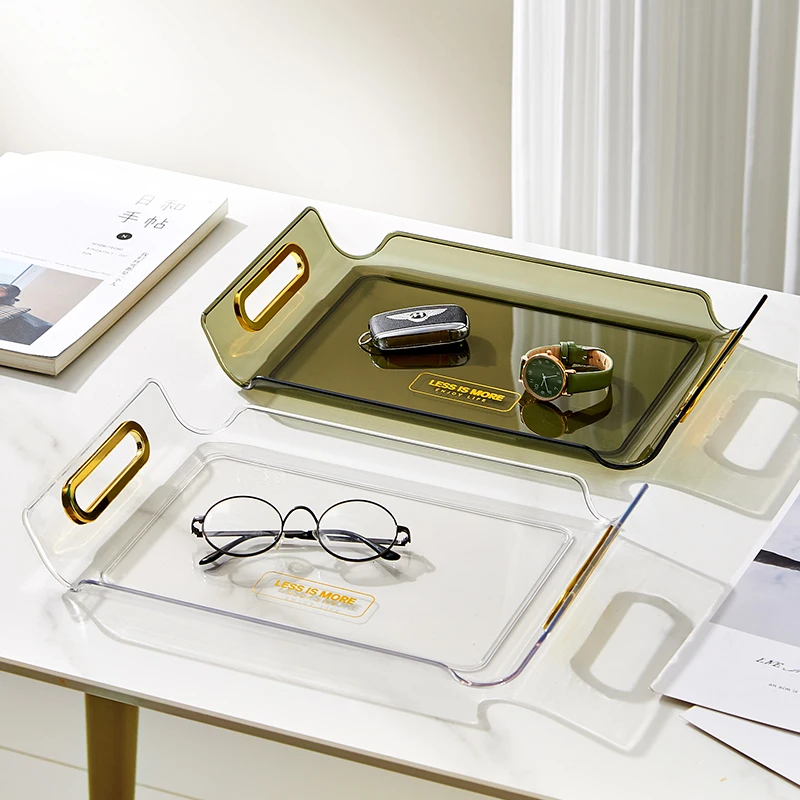 Hot Sales Factory Direct Sale Light Luxury Clear Serving Tray Nordic Modern Acrylic Trays with handles