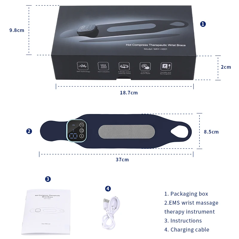 EMS Wrist Massager Heated Smart Massage Therapy Wrist Guard Support Band Electric Wrist Pain Massage