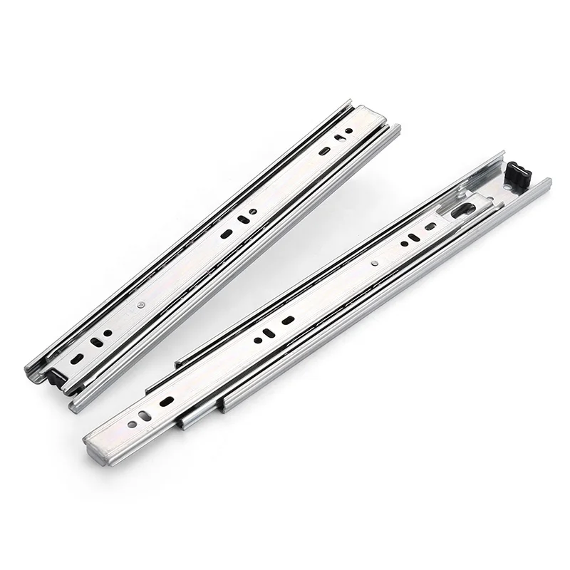 Jieyang Manufacturer 45mm Width 3-fold  Full Extension Ball Bearing Drawer Slide Rail Side Mount Zinc Drawer Telescopic Channels