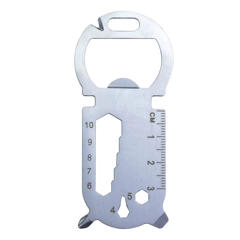 Portable Emergency Edc Multitool Keychain Tool Card Stainless Steel Keychain Bottle Opener Screwdriver Hex Wrench, Silver, Black