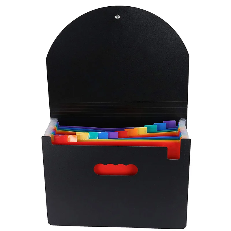 12 Pockets Expanding File Folder A4 Letter Size Portable Document Holder Black Filing Folder Desk Storage Accordion File Folder