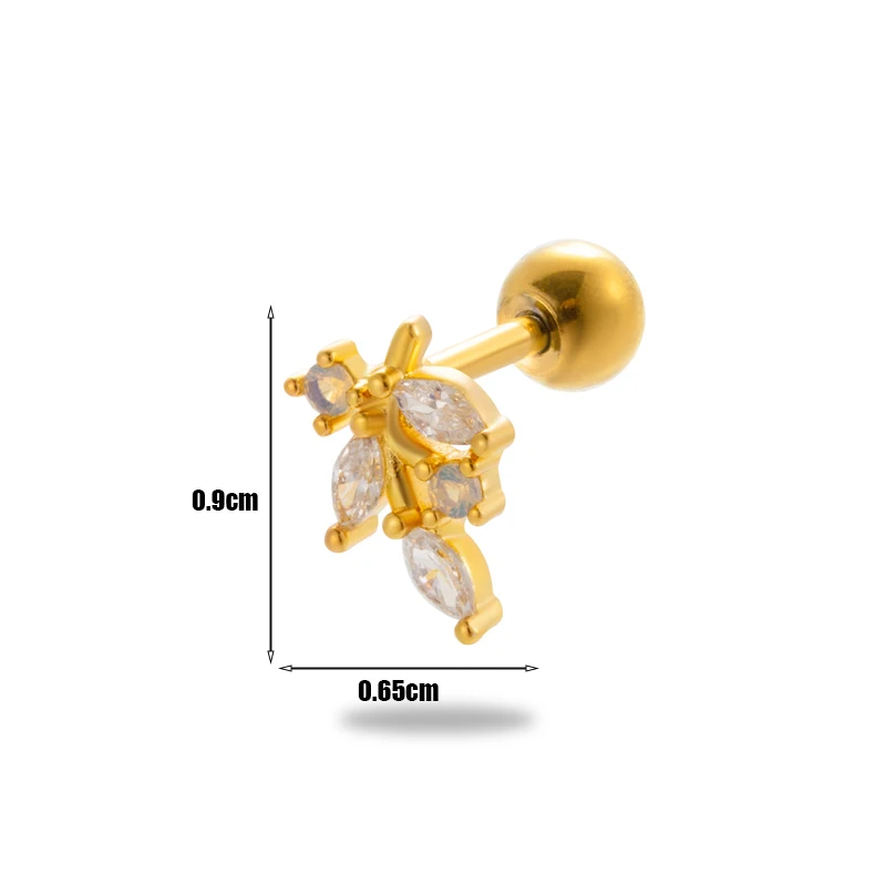 custom 16g helix piercing jewelry stainless steel screw back cubic zirconia leaf ear lobe cartilage earrings stud for women