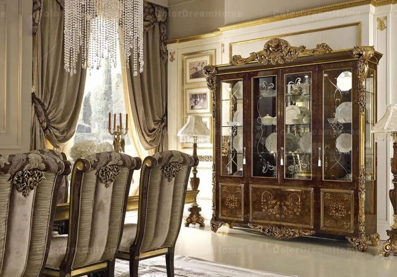 Rococo design french royal luxury wooden carved display cabinet glass wine cabinet