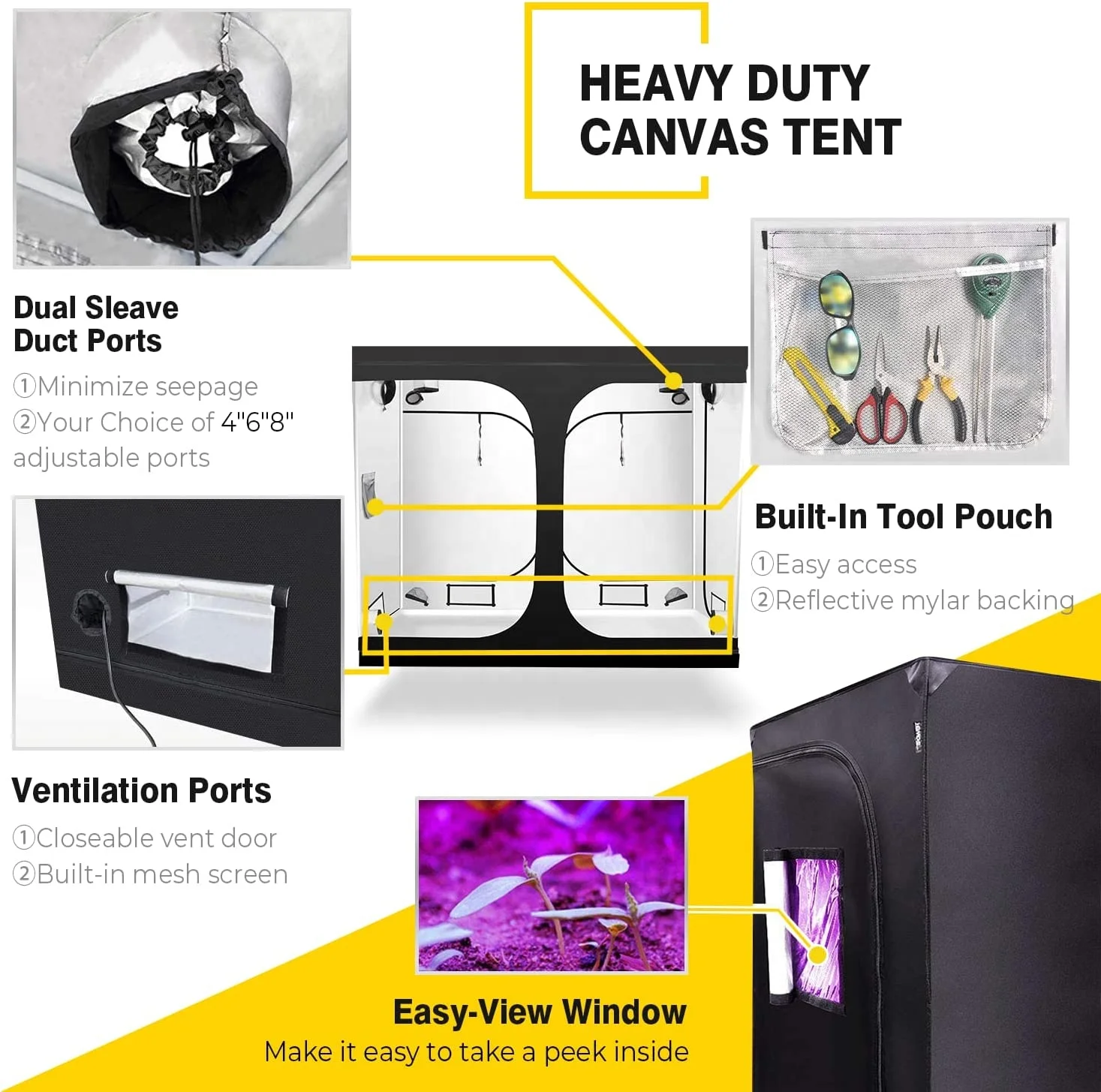 CANNABMALL 240x240x200cm Plant Tent 1680D Growing Tent Reflective Oxford Cloth Hydroponic Tent Indoor Grow Room Grow Box