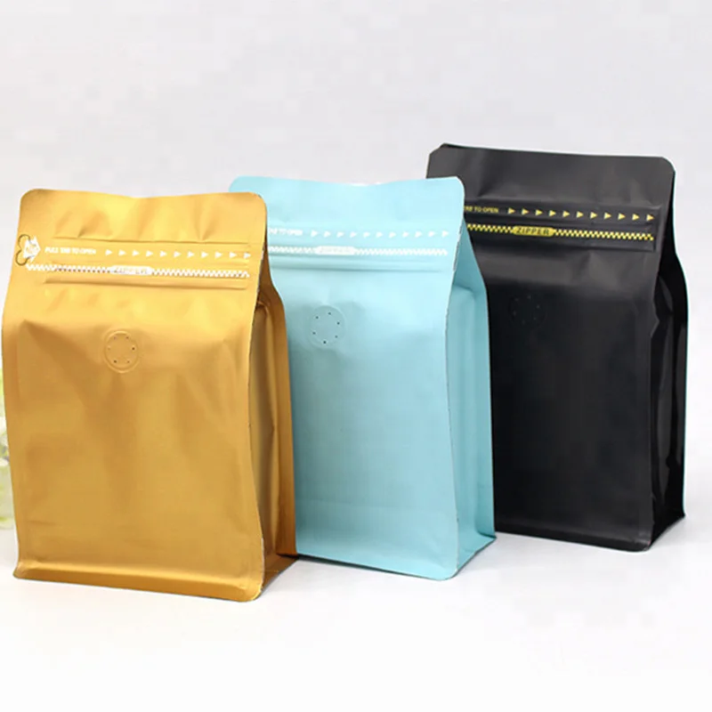 Wholesale Eight Side Seal Zipper Coffee Bag With Valve Food Grade Coffee Packaging Bag Aluminum Foil Bag For Coffee Beans Tea