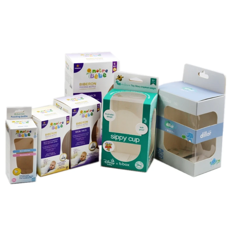 Paperboard feeder clear window box with handles feeding-bottle ivory board paper box nursing bottle retail packages box custom