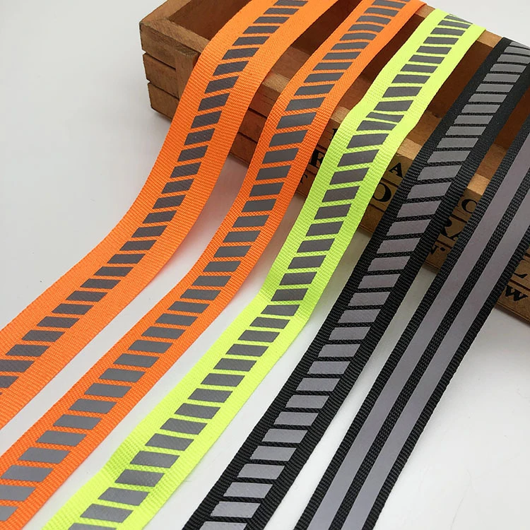 Custom Pattern Printing High Visibility Sewed on Reflective Ribbon Webbing Tape for Apparel with Heat Transfer Reflector