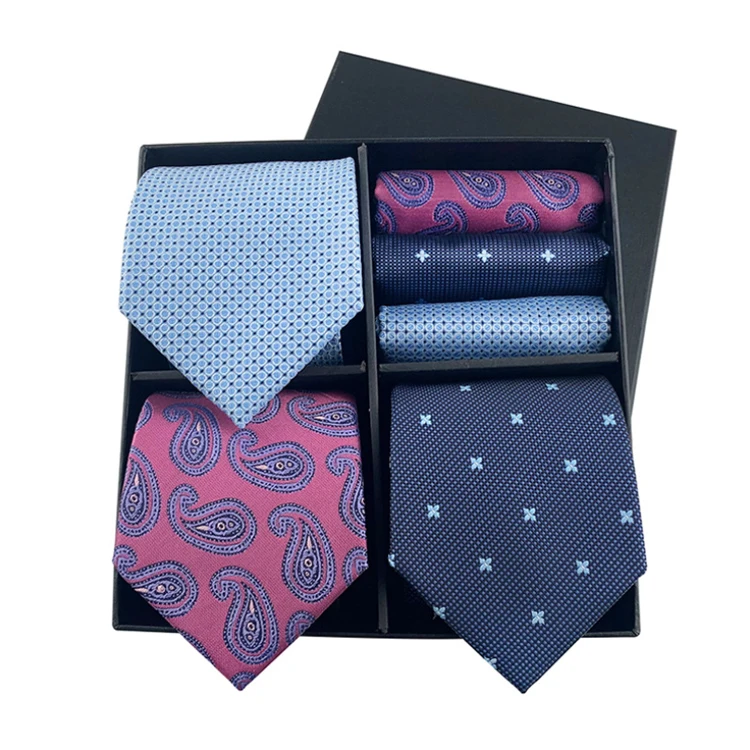 Luxury Mens Ties and Pocket Square Set 2021 Regular Men Ties and Hanky Set Custom Men Necktie Set Gift Box