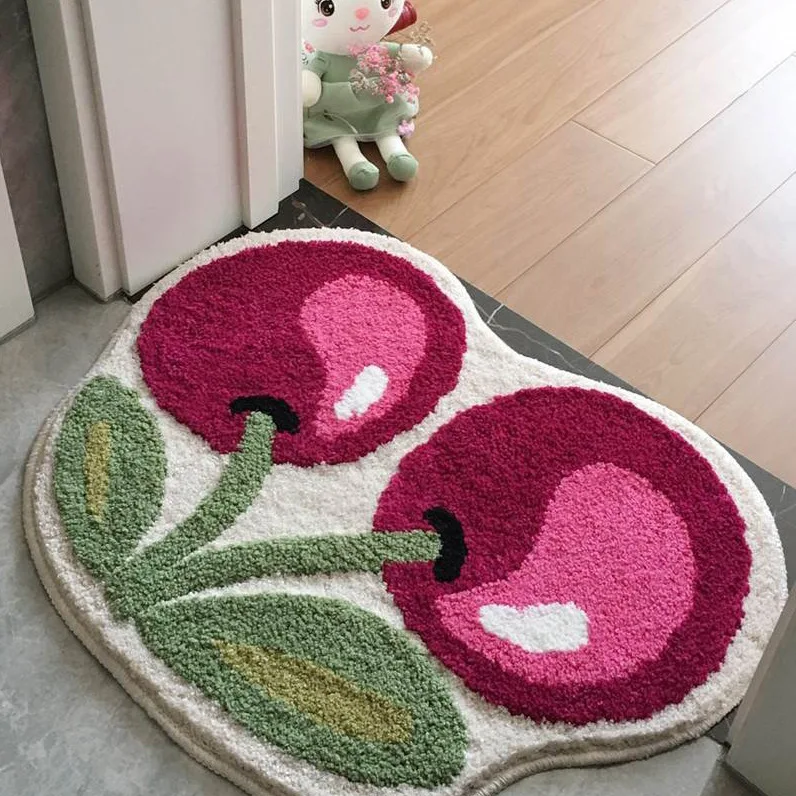 MU Bathroom floor mats non slip half round fruit wool absorbent bath mat quick dry anti slip mat for bathroom floor