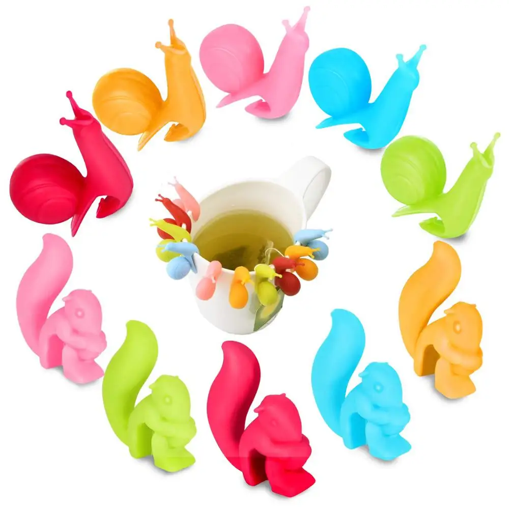 SC02 Wholesale Cute Snail Shape Drink Markers Colorful Cup Hangers Silicone Tea Bag Holders