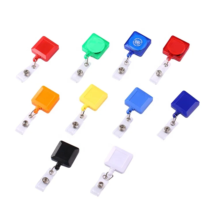 
square badge reel pull buckle metal badge holder custom badge reel lanyards 