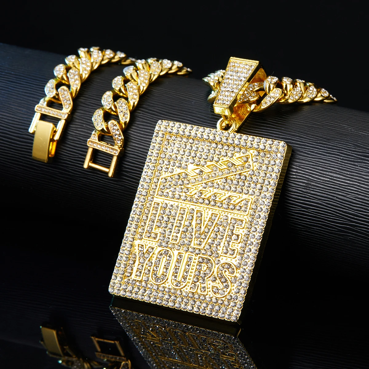 Live Yours Clapper Board Pendant Live Your Dream Inspirational Military Dog Tag Pendant with Cuban Link Chain Centralcee Chains