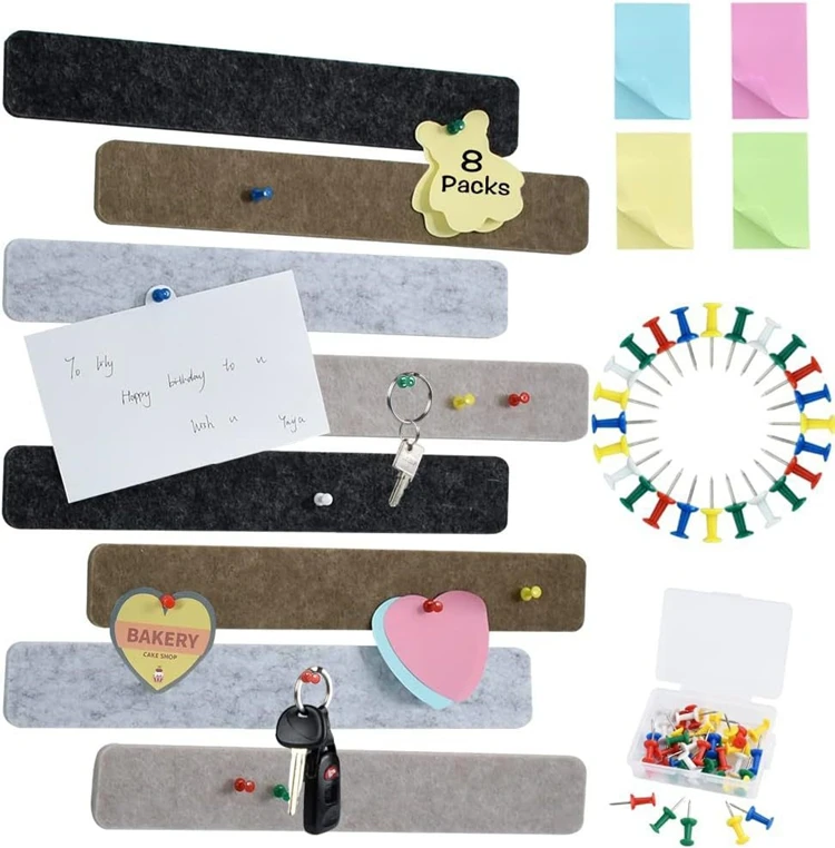 8 Pack Felt Pin Board Bar Strips Notice Board Self Adhesive Felt Bulletin Board for Bedrooms Offices Home Wall Decoration