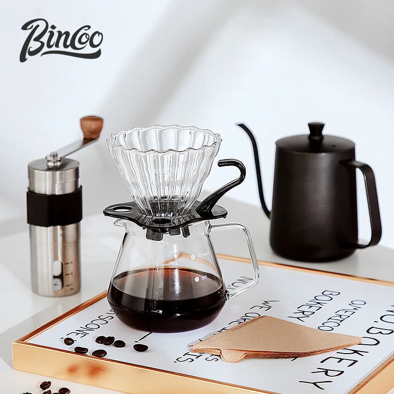Bincoo Basic 5-piece Pour Over Coffee Maker Set with Gift Box Includes Kettle, Coffee Grinder and Glass Filter, Coffee Filter Pa
