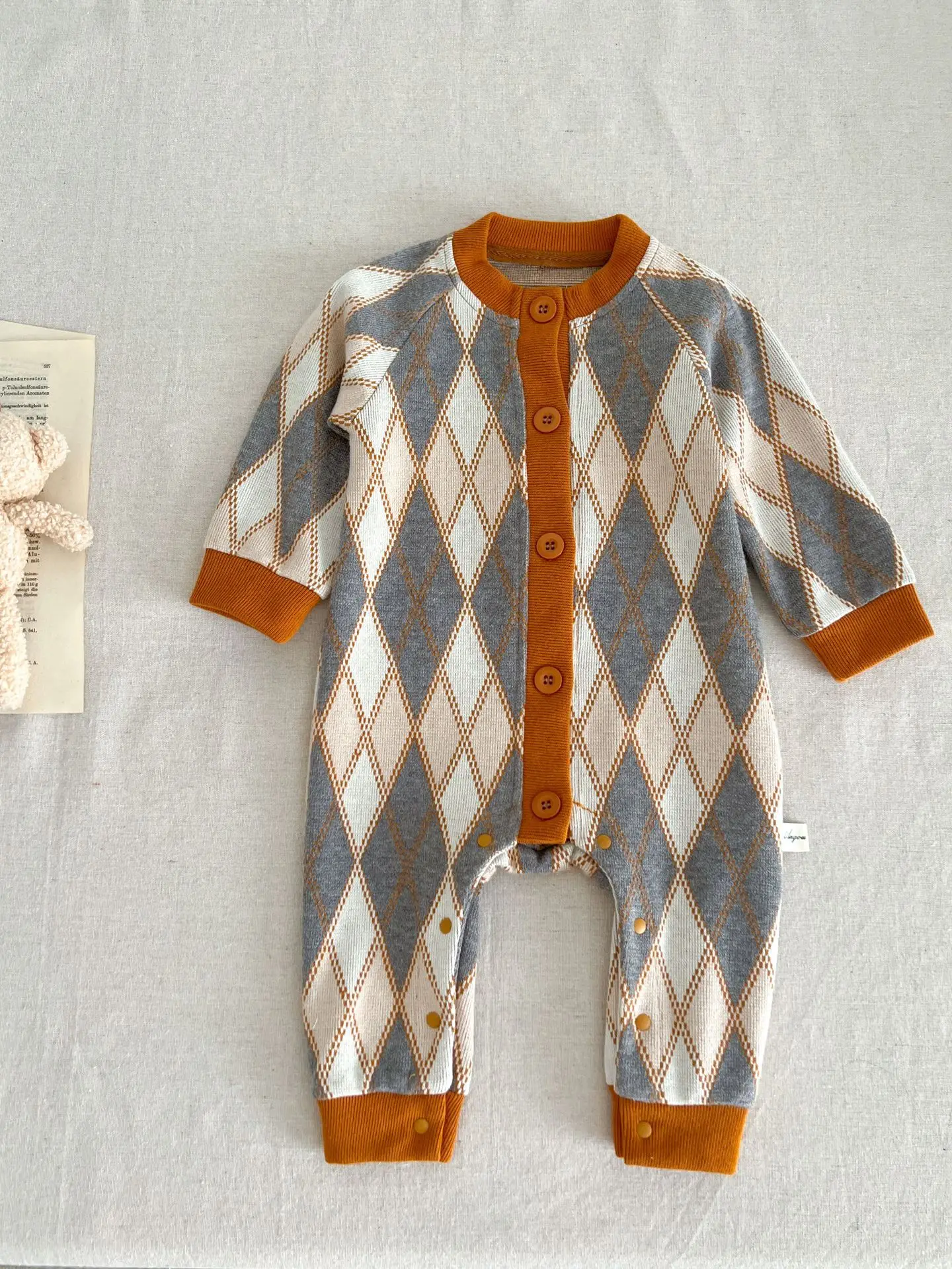 Autumn Baby Jumpsuit Cute Print Knitting Romper for Boys Girls Vintage Sweater One-Pieces Onesie Newborn Clothes Infant Outfit