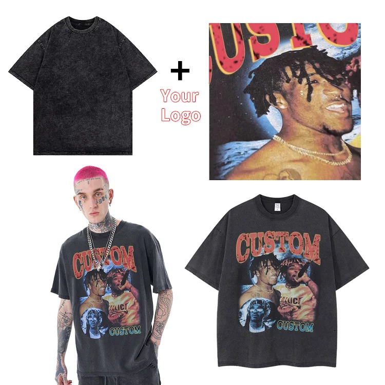 Custom Oversized Vintage High Gsm Wholesale Boxy Graphic Streetwear 100% Cotton Heavy Weight Dtg Printed 300Gsm Tshirt For Men
