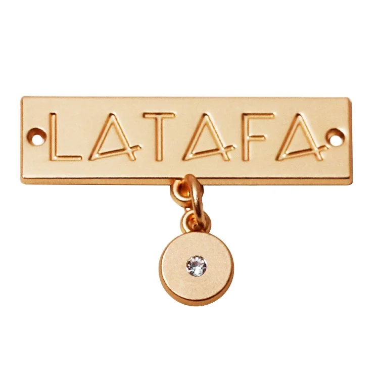 Gold plated swimwear metal logo chain tags zinc alloy lingerie accessories metal brand name label plate for women clothes