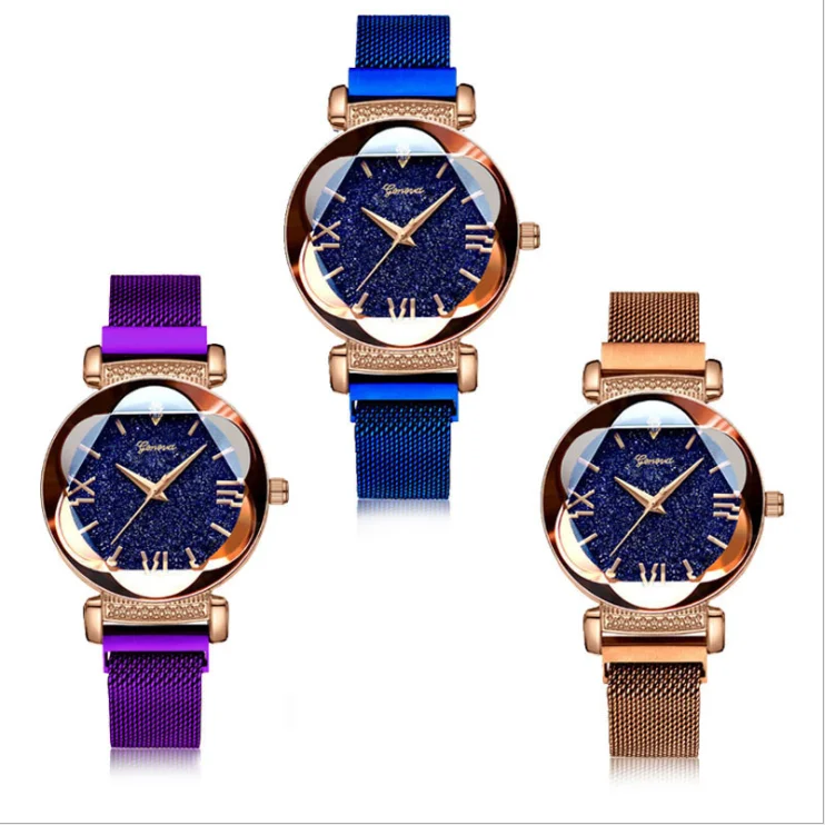 Cheap Luxury Diamond Starry Sky Watch,Fashion Custom Logo Private Label Magnetic Strap Lady Wrist Watch Women