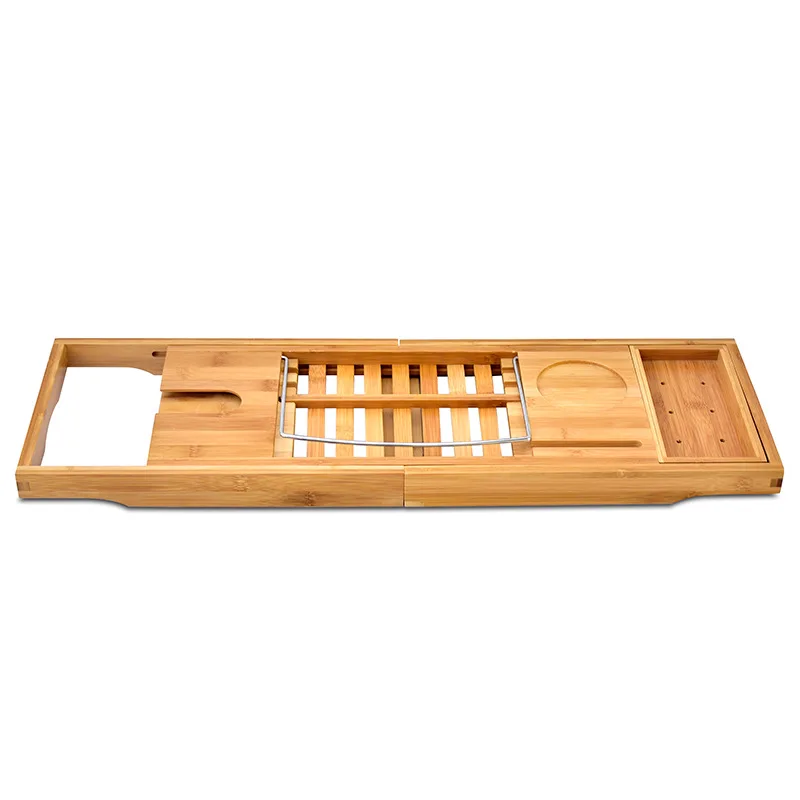 
Luxury expandable premium 100% natural stand bamboo wooden bath tub bathtub tray rack organizer caddy with Extending Sides 