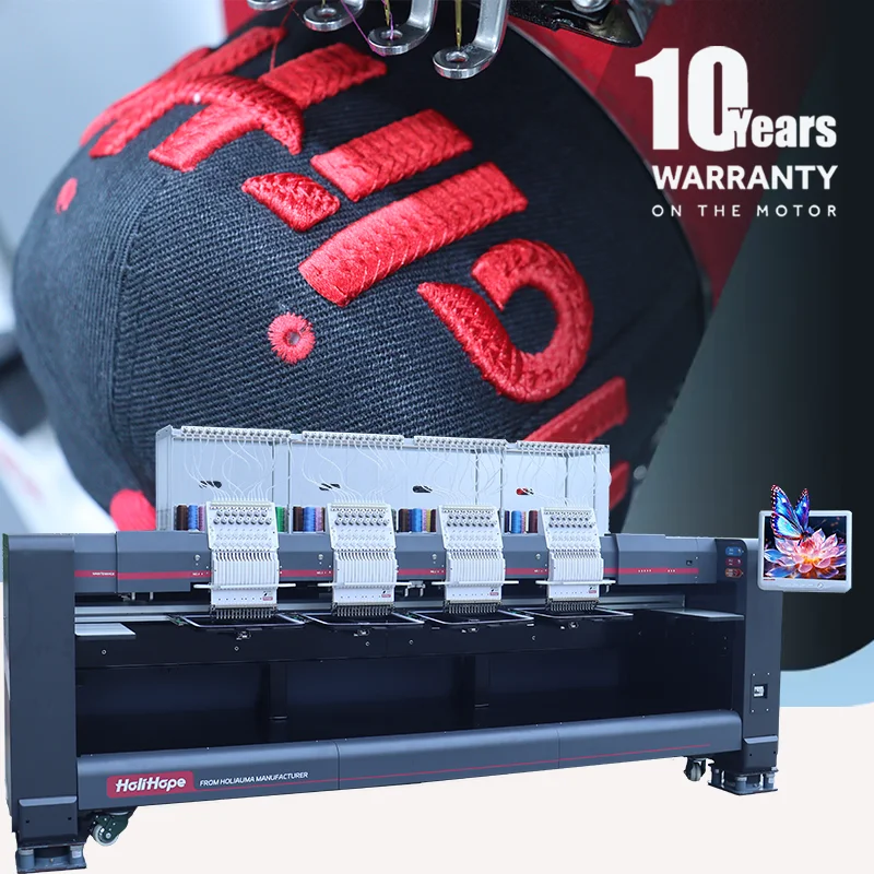 Best 4 head computer embroidery machine HoliHope 15 Needles cap t shirt flat logo 3D industrial embroidery machine in good price