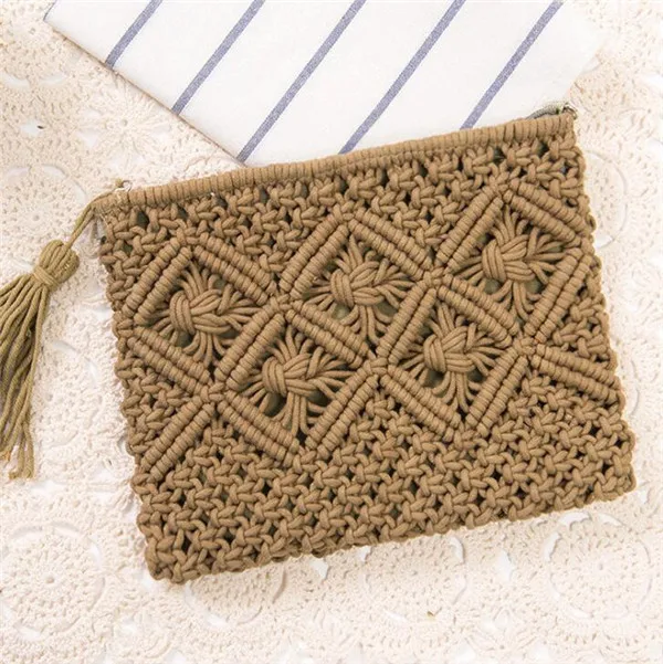 Best quality tassel vintage straw bag simple style handbag summer knitting clutch beach bag