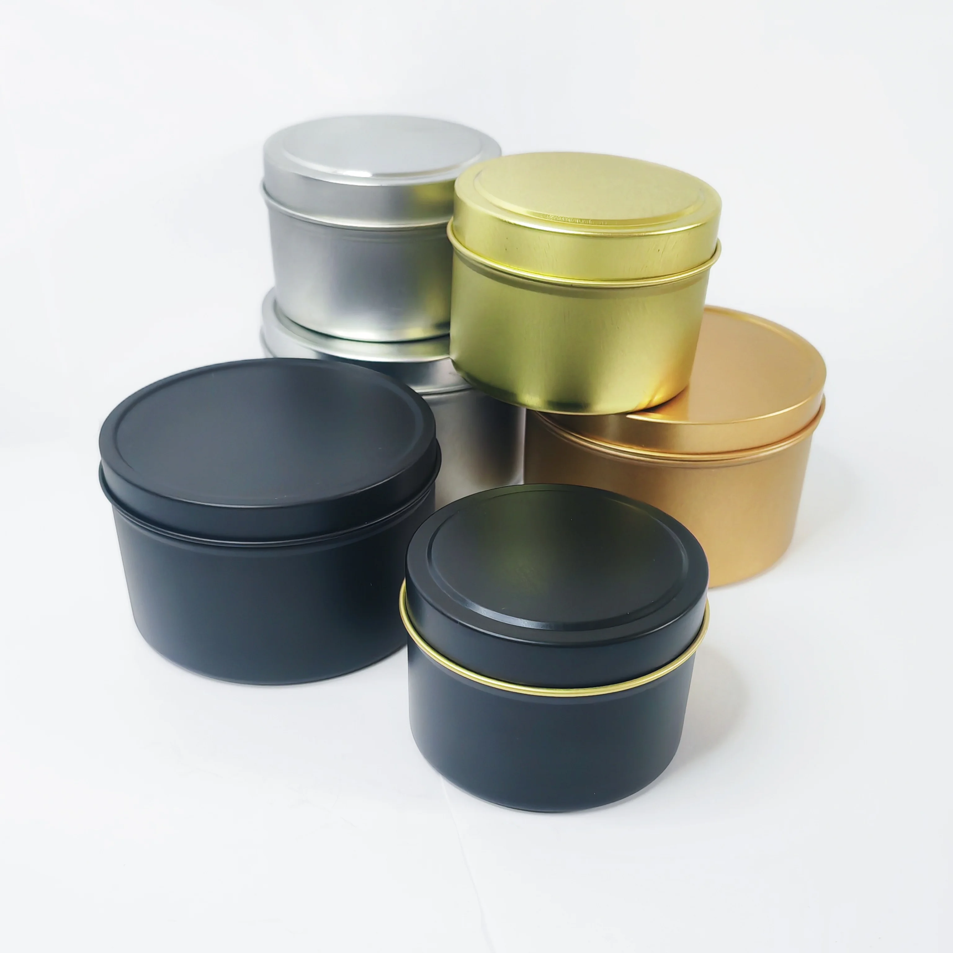 4oz 8oz 16oz Empty Luxury Metal Round Candle Tins Jar With Lids Black Scented Candle Tin Cans candle vessels