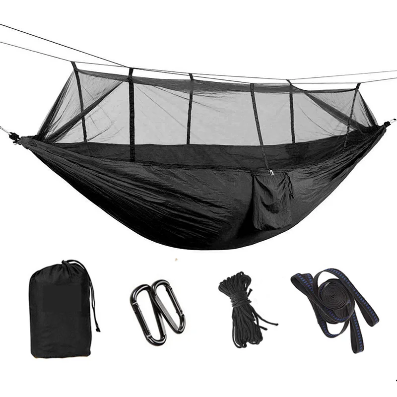 Factory Direct Sale Portable Camping Parachute Fabric Hammock with Mosquito Net Tree Straps For Outdoor Camping Hiking