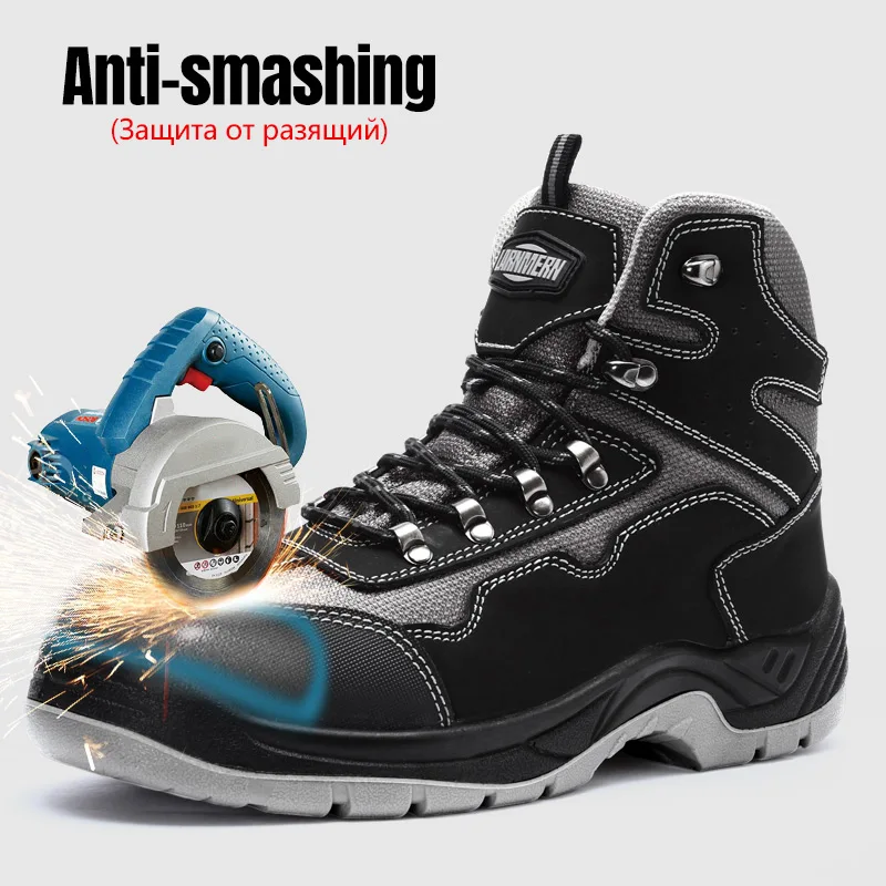 LARNMERN Mens Steel Toe Work Safety Shoes  Breathable Anti-smashing Anti-puncture Protective Anti-Static Work Sneakers for men