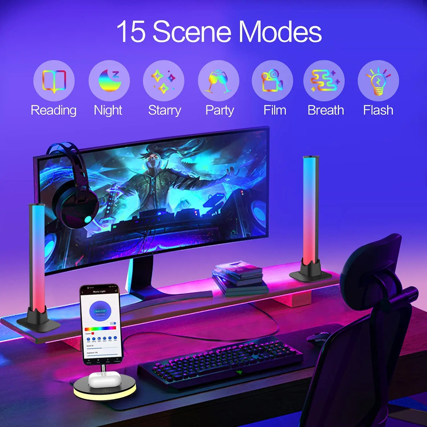 Ambient Lamp Voice APP Control Gaming table lamp RGB Music Level Indicator Pickup Rhythm light Smart sound activated lighting