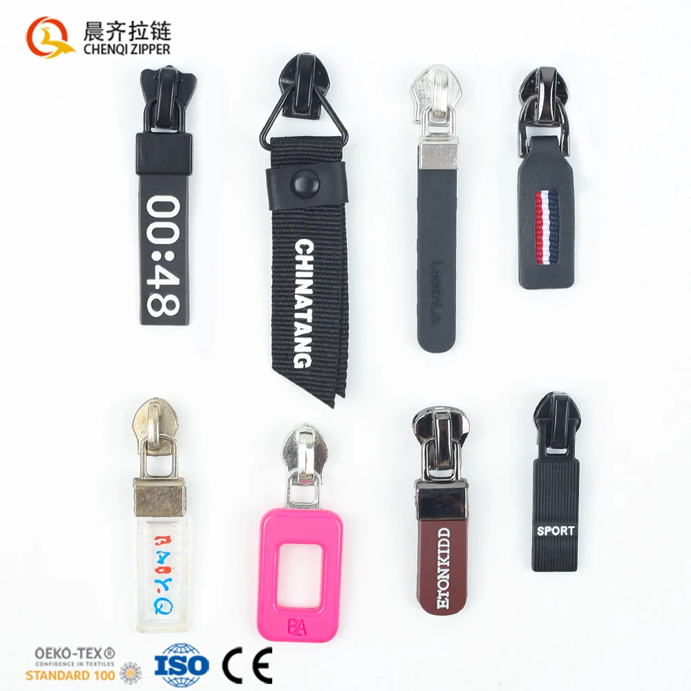 Factory Wholesale Custom 3# 5# 8# Pp Pu Rectangle Injection Moulding Zipper Fastener Slider Puller For Garment Accessory