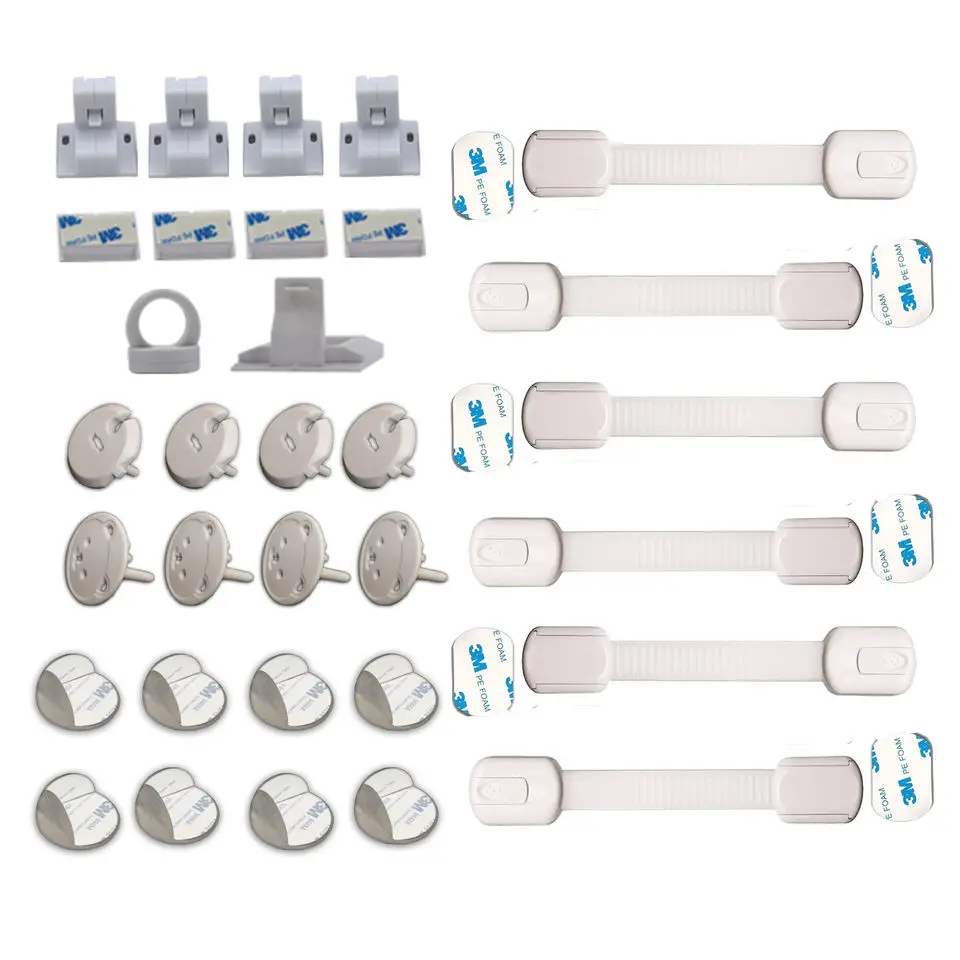 Child Safe Lock - Baby Safe Cabinet Lock with extra  adhesives Adjustable strap lock for cabinets drawers