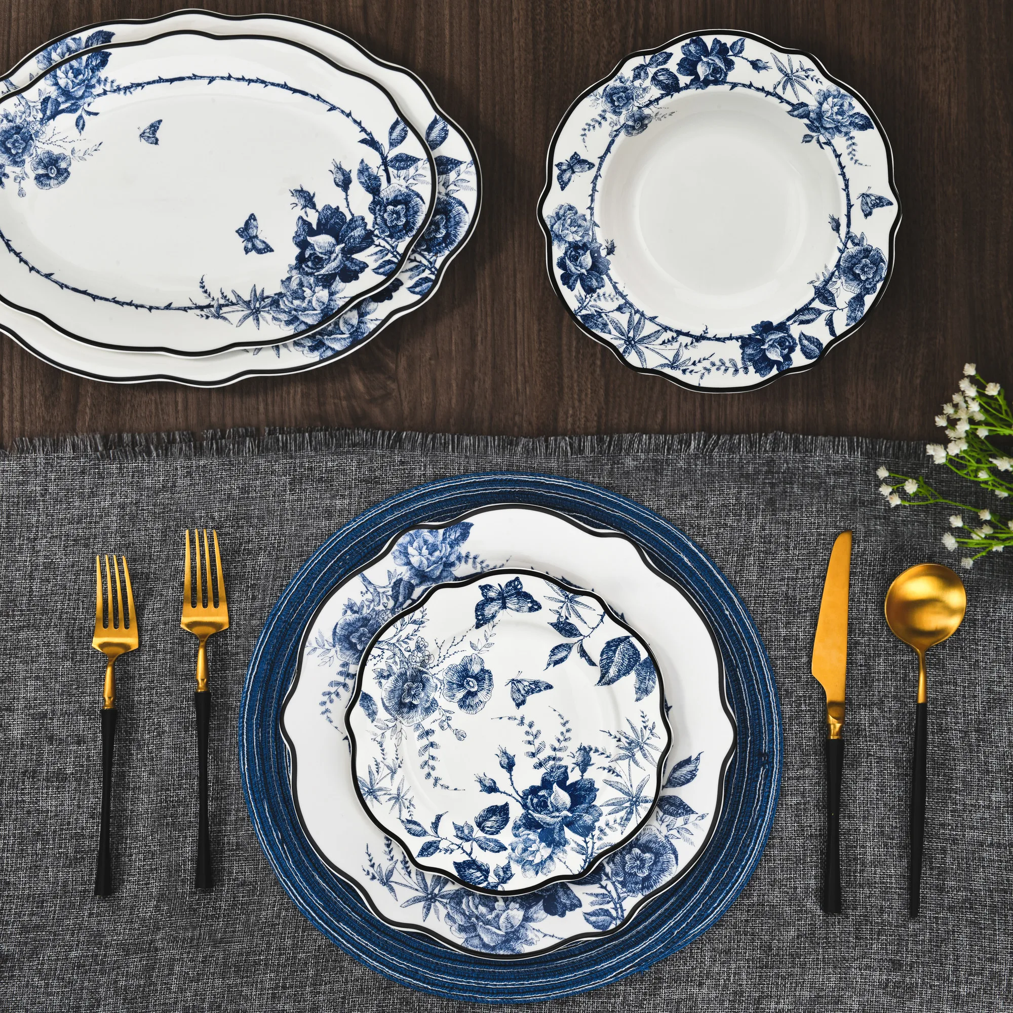 Chinese Flower Porcelain Dinnerware Set Dinner Plate Bone China Dinner Dishes Plate Sets Italian 16 pieces Dinnerware Set
