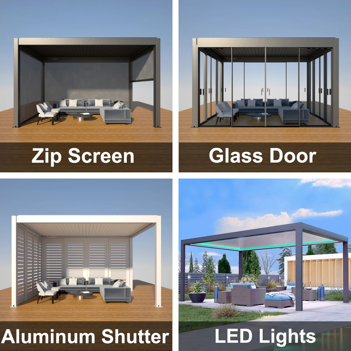 20x10 patio pergola with led Modern Garden Aluminum Louvered pergola outdoor with fan