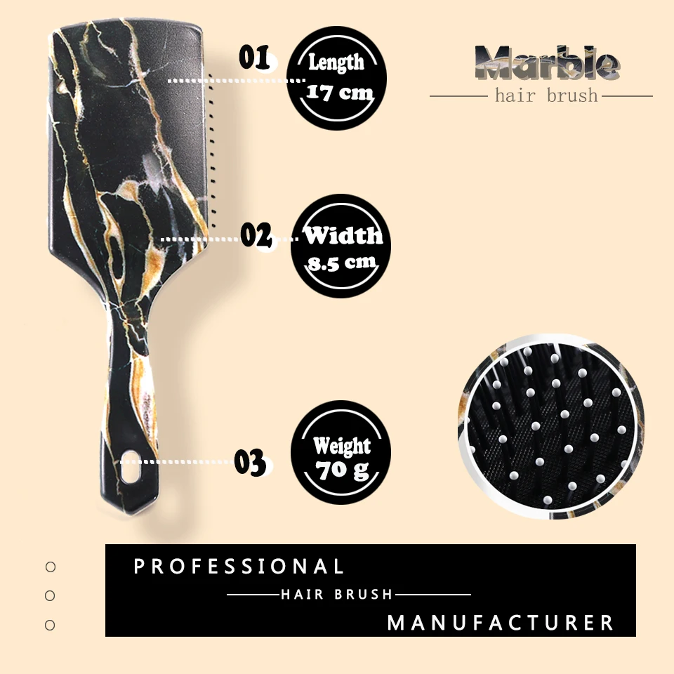 OEM Paddle Gold Marble Texture Hair Brush Hot Selling Square Air Cushion Massage Hair Scalp Brush Cheap Manufacture Customized