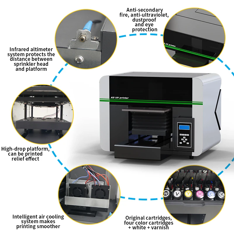 UV Printer A3 XP600 Flat glass Bottle Plastic logo card badge Visual positioning primary color printing press