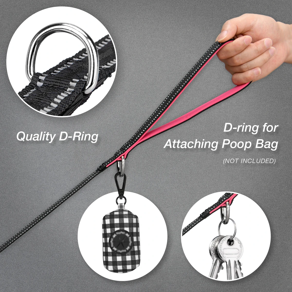 HanYang OEM Custom reflective neoprene double handle dog leash Durable Strong Reflective Nylon Heavy Duty Dog Leash