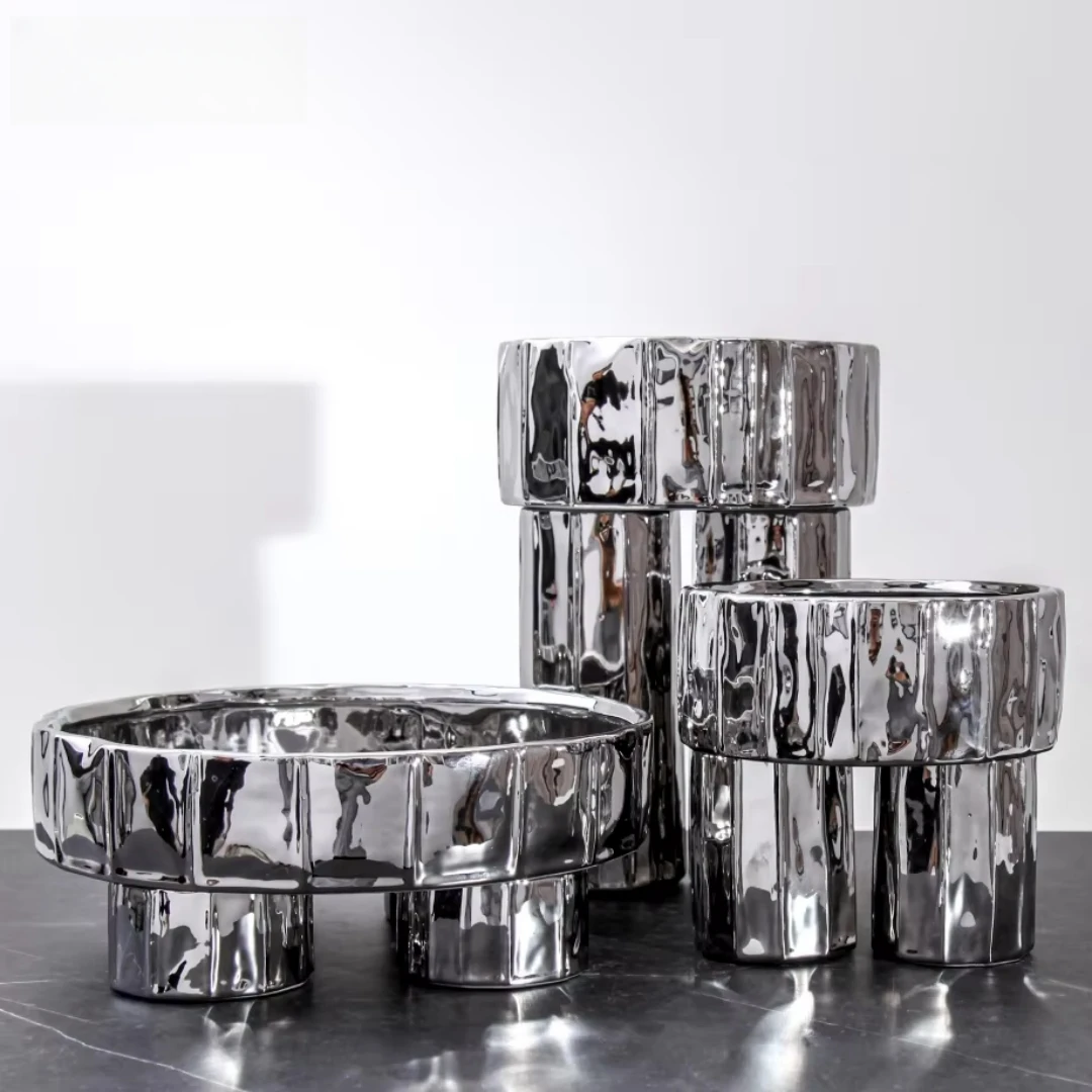 Ramadan Eid Serving Tray Silver Plating Black Fruit Plates Ceramic Bowls Modern Other Home Decoration Tray for Chocolate