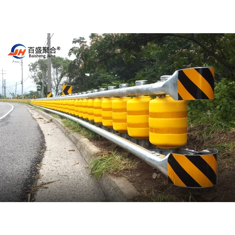 Yellow color free to rotate EVA filled barrel with reflective tape highway roller barriers