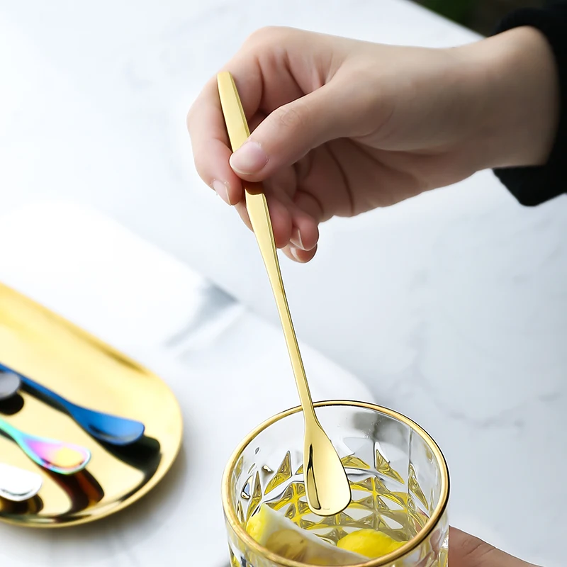 Melon seed design mixing spoon stainless steel short and long handle metal stirring spoon