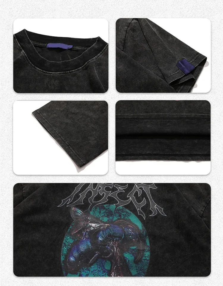 230 250 300 GSM Heavy Cotton Streetwear Graphic Vintage Acid Wash Oversized T shirt Men