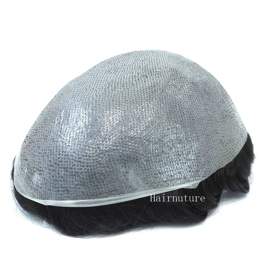 Производитель Циндао, невидимые узлы, натуральная линия волос, супер тонкая кожа, человеческие волосы, мужской парик